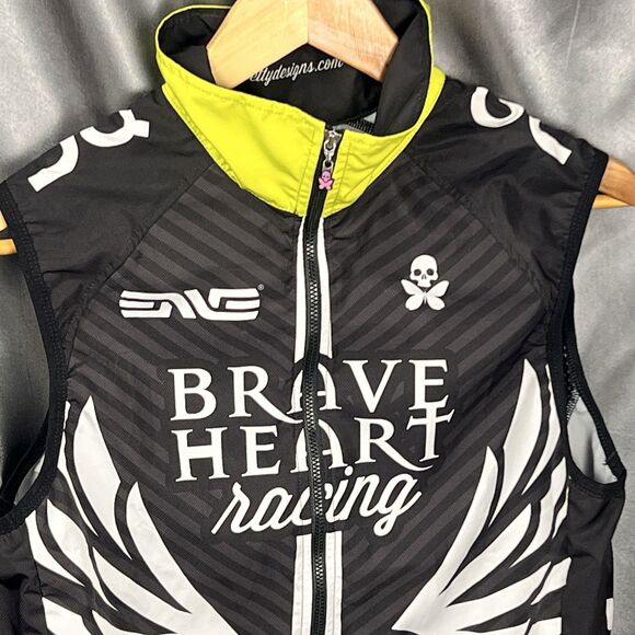 Betty Designs Braveheart Skull Wind Vest Small Full Zip Jersey Black Cycling NEW - Picture 7 of 13